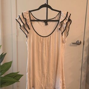 H&M Cream Ruffle Sleeve Tunic with Black Trim